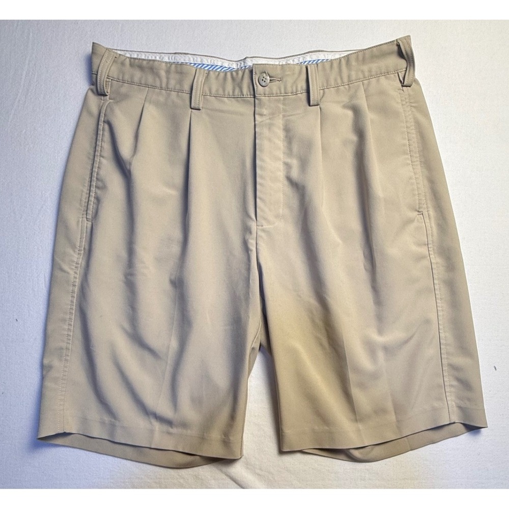 FootJoy Mens Khaki Pleated Performance Golf Shorts Size 34 Stretch Tan-2549
